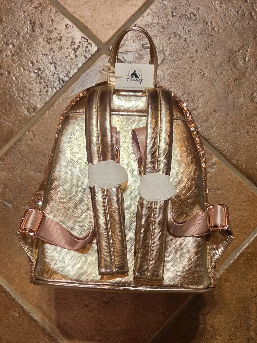 Disney Parks Loungefly Minnie Mouse Rose Gold Sequin Mini Backpack